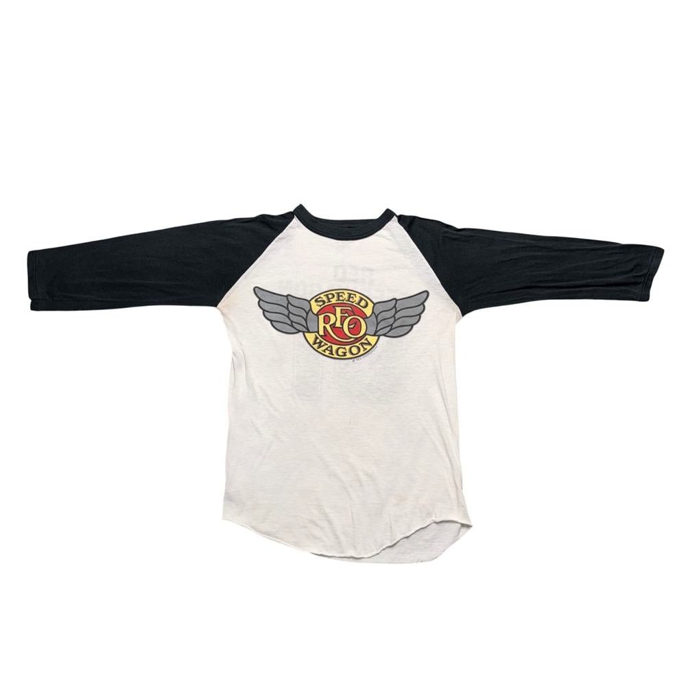 REO Speedwagon Raglan Tour Shirt Mens Medium White Black Fair 1981 Vintage 80s